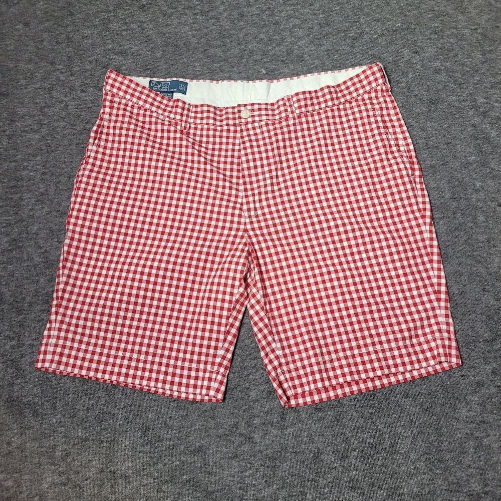 Vtg Polo Ralph Lauren Shorts Men 40 Red Suffield Gingham Check Flat Front Chino